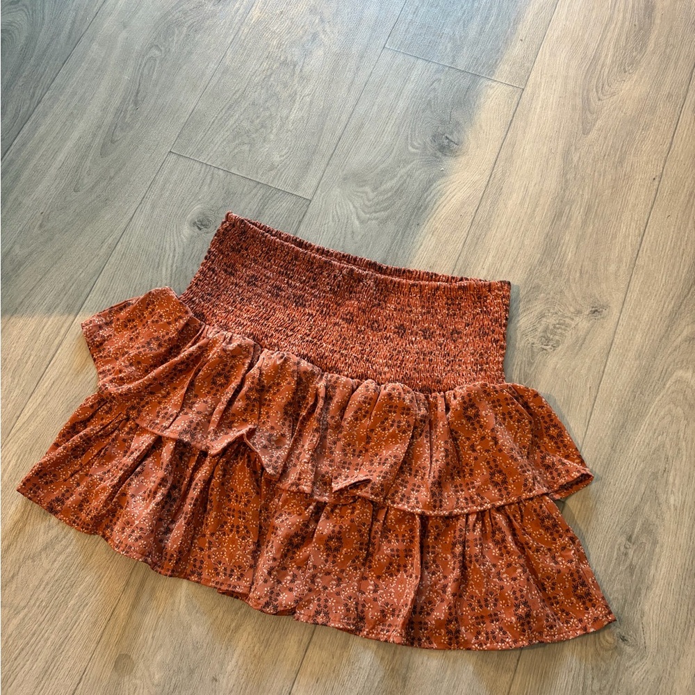 NEVER WORN - Orange & Brown Floral Ruffle Skirt - Picture 2 of 4